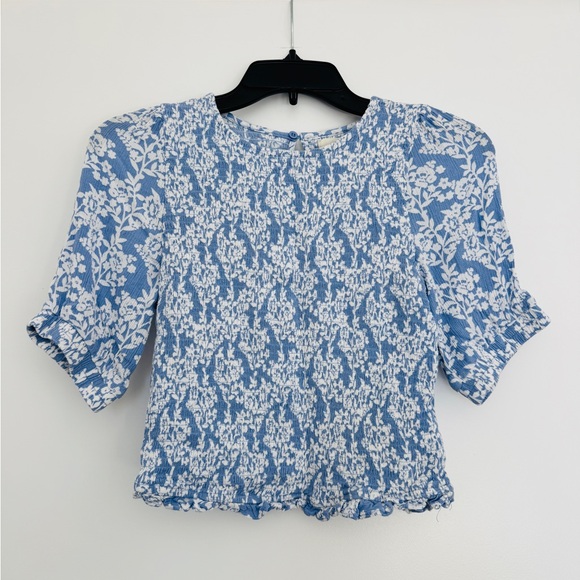 MELLODAY Floral Elbow Sleeve Smocked Crop Top - Picture 1 of 4